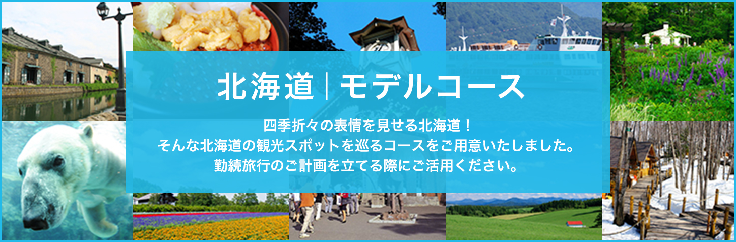 北海道モデルコース四季折々の表情を見せる北海道！そんな北海道の観光スポットを巡るコースをご用意いたしました。勤続旅行のご計画を立てる際にご活用ください。